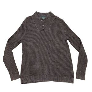 Eddie Bauer Henley Sweater Sz Tall L  Brown Ribbed Big & Tall Mens